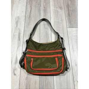 Sondra Roberts Squared Green and Orange Zipper Purse Shoulder Bag